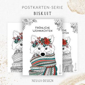 Postkarte Winter Waschbär Weihnachtsstern Schal süß comic illustration